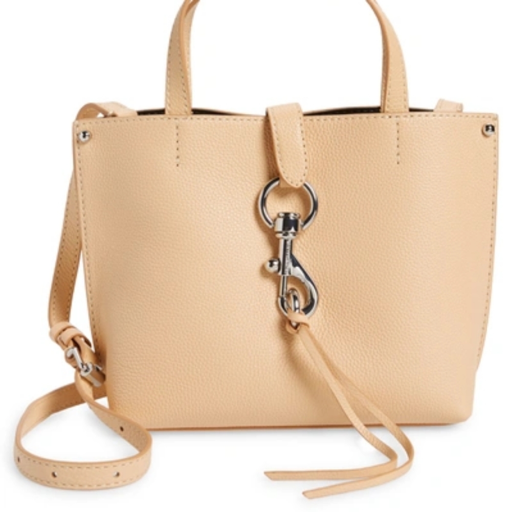 🌸 Rebecca Minkoff Megan Mini Tote Leather Crossbody Bag in Vachetta Cream Beige